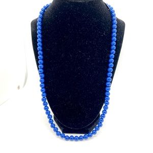 Vintage Navy Blue Lucite Beaded Necklace Long Made in Hong Kong